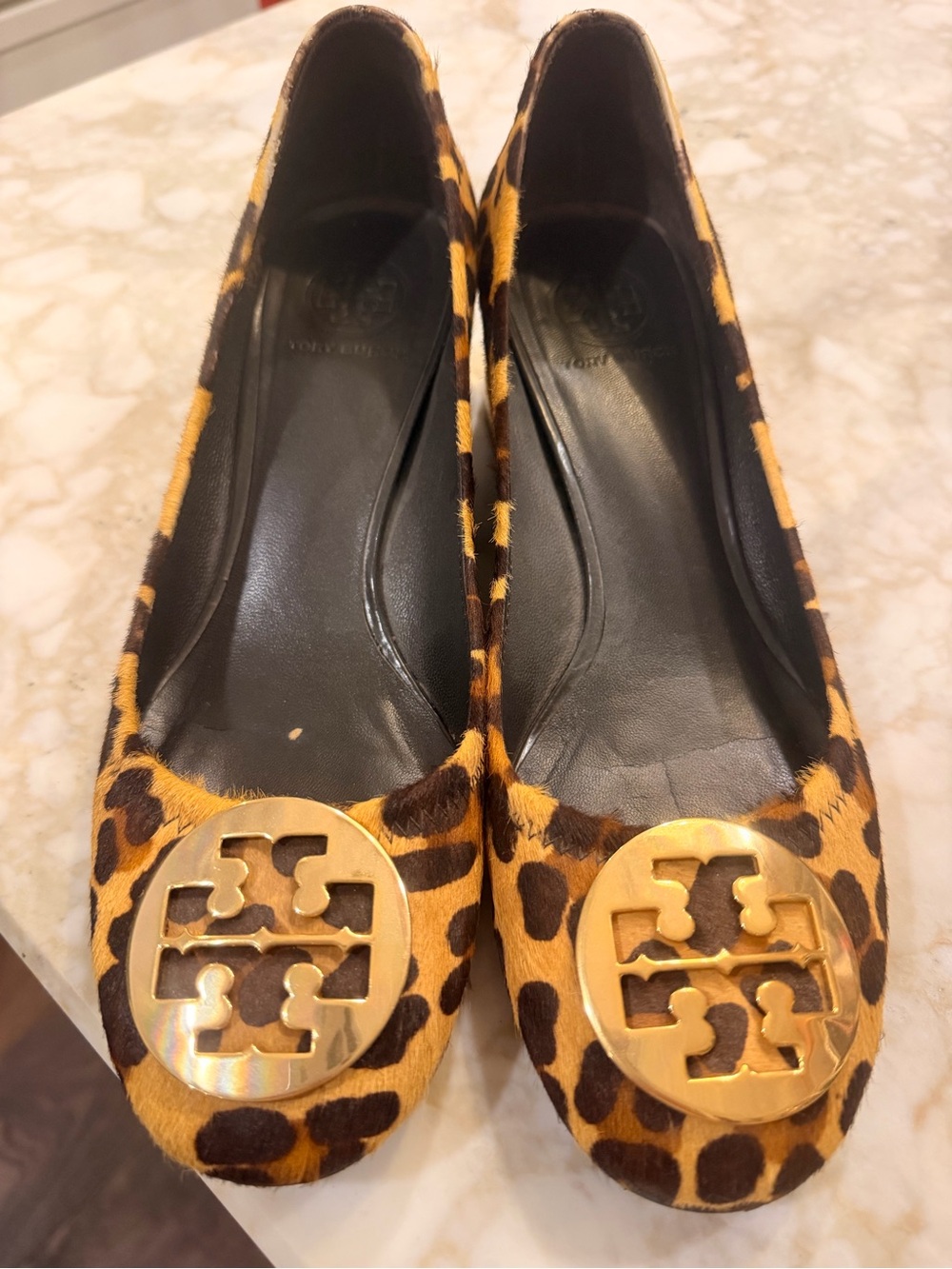 Tory Burch Leopard-Print Ballet Flats with Gold Logo